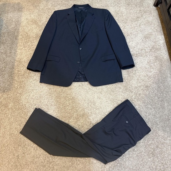 Jack Victor Suit Mens 52 Long Navy Wool Two Button Windowpane 2 Piece Vogue CT - Picture 1 of 13